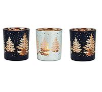 khevga Lumière de Vent de Noël Set d'hiver en Verre Noir Blanc Or Argent Ensemble de 3 Petit