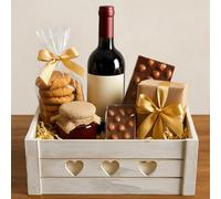 khevga Panier cadeau vide avec applications en forme de cœur - Boîte cadeau en bois 30 × 20 × 12 cm - Boîte décorative blanche cérusée - Boîte de rangement vintage - Boîte en bois rectangulaire