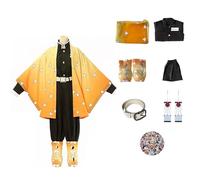 KHHK Anime Démon Agatsuma Zenitsu Cosplay Costume Nezuko Halloween Costume Hommes Cloak Mitsuri Kimono Uniforme Costume Party Cosplay Complet(S, Orange)