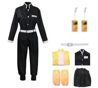 KHHK Anime Démon Agatsuma Zenitsu Cosplay Costume Nezuko Halloween Costume Hommes Cloak Mitsuri Kimono Uniforme Costume Party Cosplay Complet(XL, Orange)