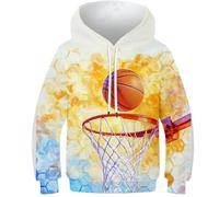 KHHKJBVCE Basketball Sweat À Capuche pour Enfants en 3D, Pull Unisexe, Imprimé en 3D, Motif Imprimé Mignon, Décontracté, À La Mode, avec Poches 13-15Y