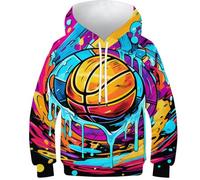 KHHKJBVCE Basketball Sweat À Capuche pour Filles, Pull À Manches Longues pour Enfants, Haut À Capuche Imprimé en 3D, Vêtements Amusants avec Poche 8-10Y