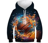 KHHKJBVCE Basketball Sweat À Capuche Unisexe pour Adolescents, Pull À Capuche pour Enfants, Imprimé en 3D, Motif Imprimé Mignon, Décontracté, À La Mode, avec Poches 12-14Y