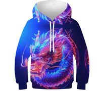 KHHKJBVCE Dragon Pull À Capuche pour Garçons Et Filles, Unisexe, Tendance pour Enfants, Beau Sweat À Capuche À Manches Longues, Sweat À Capuche pour Enfants 3D, Impression Unique avec Poche 13-15Y