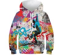 KHHKJBVCE Graffiti Sweat À Capuche Unisexe 3D pour Garçons Et Filles, Sweat À Capuche À Manches Longues avec Poches 11-13Y