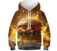 KHHKJBVCE Hamburger Sweat À Capuche pour Filles, Imprimé Mignon en 3D, Sweat-Shirt Décontracté À Manches Longues avec Poches, Pull 13-15Y