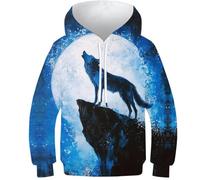 KHHKJBVCE Impression 3D pour Enfants Wolf Sweat-Shirt À Capuche pour Garçons Et Filles 13-15Y