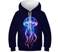 KHHKJBVCE Jellyfish Sweat À Capuche Unisexe pour Enfants, 3D, Motif Imprimé, Loisirs, Mode, Manches Longues, Poche, Pull À Capuche 10-12Y