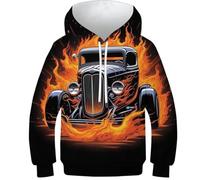 KHHKJBVCE Retro Car Sweat À Capuche avec Sweat-Shirts 3D pour Enfants, Costume D'habillage, Sweat À Capuche pour Garçons 13-15Y