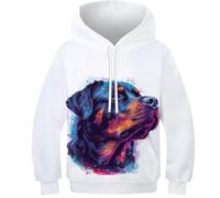 KHHKJBVCE Rottweiler Sweat À Capuche pour Adolescents, Sweat À Capuche 3D pour Enfants, Confortable, Loisirs, Impression Colorée, Manches Longues, Pull À Capuche avec Poche 9-11Y