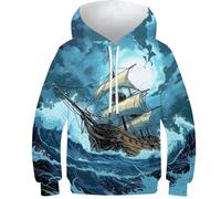 KHHKJBVCE Sailboat Sweats À Capuche pour Enfants Sweat-Shirt À Capuche Décontracté Haut À Manches Longues avec Poches Pull pour Garçons Filles 12-14Y