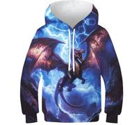 KHHKJBVCE Sweats À Capuche 3D pour Enfants Dragon Sweat Imprimé avec Poche 8-10Y