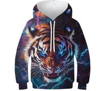 KHHKJBVCE Tiger Sweat À Capuche pour Garçons Et Filles, Impression 3D, Motif Imprimé, Unisexe, Confortable, pour Enfants, Pull À Manches Longues, Sweat À Capuche avec Poches 8-10Y