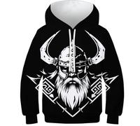 KHHKJBVCE Viking Pull À Capuche pour Garçons Et Filles, Sweat À Capuche Unisexe À Manches Longues pour Enfants, Sweat À Capuche 3D pour Enfants, Loisirs Confortables avec Poche 8-10Y
