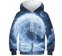 KHHKJBVCE Wolf Sweat À Capuche Fantaisie 3D pour Enfants, Sweat-Shirt Amusant À Manches Longues avec Poche 12-14Y