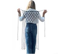 KHIronHive Écharpe bohème en coton tissé à la main avec franges, taille réglable, châle vintage, châle doux, respirant, noir, multi-usages, pour plage, fête de mariage (noir)