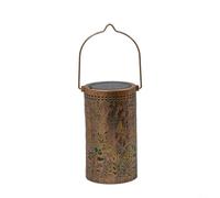 KHIronHive Lanterne solaire en bronze avec motif papillon et fleur - Résistante aux intempéries - Lampe d'extérieur LED en fer - Double charge - Capteur intelligent - Longue durée - Lampe suspendue