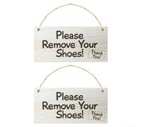 KHIronHive Lot de 2 panneaux de bienvenue en bois « Please Remove Your Shoes With Rope » pour décoration à suspendre à la porte d'entrée, utilisation intérieure ou extérieure, plaque carrée pour