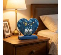 KHIronHive Lot de 6 décorations en bois pour la fête des pères - Décoration de table rustique naturelle - Finition bleue - Présentoir pour papa et père - Différentes tailles pour salon, bureau, maison
