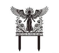 KHIronHive Marqueurs funéraires élégants en forme d'ange : plaques commémoratives en métal avec inscription « Forever In Our Hearts » - Décoration de cimetière extérieure pour vos proches - Décoration