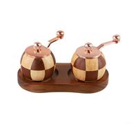 KHIronHive Moulin à poivre et moulin à sel en bois avec mécanisme à manivelle, pot à épices en bois massif motif damier pour cuisine, salle à manger, récipient d'assaisonnement double fonction facile