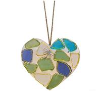 KHIronHive Pendentif en forme de cœur en verre de mer fait à la main - Décoration murale à suspendre - 15 x 13,5 cm - Pour plage, chalet, chambre à coucher, salon, entrée