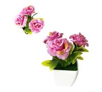 KHIronHive Plante artificielle en pot avec 3 roses dans un pot carré blanc, fleurs artificielles pour décoration d'intérieur, centre de table de mariage, bureau et étagère, arrangement floral