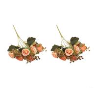 KHIronHive Roses artificielles dans un vase, bouquets artificiels réalistes en plastique pour la maison, le bureau, la décoration de mariage, centre de table floral réaliste de 30 à 34 cm (orange)