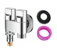 KHIronHive Vanne de commande à double angle, robinet d'angle en laiton G1/2 1 entrée 2 sorties pour machine à laver et toilettes, en acier inoxydable, arrêt automatique, vanne d'angle résistante à la