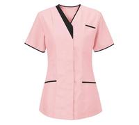 KHIRVWL Blouse Médicale Femme Manches Courtes Col V - Tunique de Travail Infirmière Grande Taille, Vêtements de Travail et Uniformes Tenue Medicale Femme pour Clinique,Pharmacie,Hôpital et Cabinet