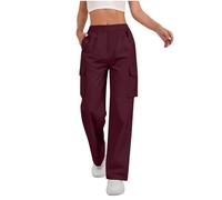 KHIRVWL Pantalon Cargo Femme Pantalon De Travail Elastique Taille Haute avec Fermeture éclair Et Boutons Pantalons De Randonnée Jogging Multipoches Regular Fit Décontracté Couleur Unie