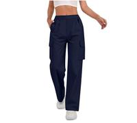 KHIRVWL Pantalon Cargo Femme Pantalon De Travail Elastique Taille Haute avec Fermeture éclair Et Boutons Pantalons De Randonnée Jogging Multipoches Regular Fit Décontracté Couleur Unie