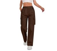 KHIRVWL Pantalon Cargo Femme Pantalon De Travail Elastique Taille Haute avec Fermeture éclair Et Boutons Pantalons De Randonnée Jogging Multipoches Regular Fit Décontracté Couleur Unie