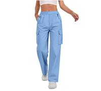 KHIRVWL Pantalon Cargo Femme Pantalon De Travail Elastique Taille Haute avec Fermeture éclair Et Boutons Pantalons De Randonnée Jogging Multipoches Regular Fit Décontracté Couleur Unie