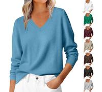 KHIRVWL Pull Femme Col V Fin - Sweater Rayé Maille - Pulls Femme Chic Et Elegant - Elástique Chandails - Casual Mode Automne Et Hiver Thermique