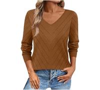 KHIRVWL Pull Femme Col V Fin - Sweater Rayé Maille - Pulls Femme Chic Et Elegant - Elástique Chandails - Casual Mode Automne Et Hiver Thermique
