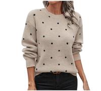 KHIRVWL Pull Femme élégant Manches Longues Motifs Pois - Pulls Hiver Col Rond Décontracté Chic- Sweat Tricot Oversize - Coupe Classique - Haut De Travail Habillé