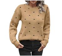KHIRVWL Pull Femme élégant Manches Longues Motifs Pois - Pulls Hiver Col Rond Décontracté Chic- Sweat Tricot Oversize - Coupe Classique - Haut De Travail Habillé