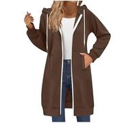 KHIRVWL Sweat à Capuche zippé pour Femme, surdimensionné Double Fermeture éclair Long Couleur Unie Sweat-Shirts à Capuche Hauts à Manches Longues décontractés Coupe Ample Longs d'hiver avec Poches