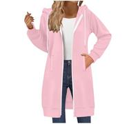 KHIRVWL Sweat à Capuche zippé pour Femme, surdimensionné Double Fermeture éclair Long Couleur Unie Sweat-Shirts à Capuche Hauts à Manches Longues décontractés Coupe Ample Longs d'hiver avec Poches