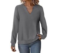 KHIRVWL Sweat Femme sans Capuche léger Pull col V Haut élégant en Coton Tunique à Manches Longues pour Femme uni Pull Ample et décontracté t-Shirt d'automne Chemise de Travail