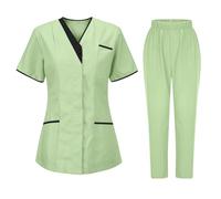 KHIRVWL Uniforme Médical Femme d'été: Blouse + Pantalon Élastique - Tenue Infirmiere Professionnelle Haut et Pantalons Ensemble Vêtements Médicals Vetements de Travail