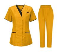KHIRVWL Uniforme Médical Femme d'été: Blouse + Pantalon Élastique - Tenue Infirmiere Professionnelle Haut et Pantalons Ensemble Vêtements Médicals Vetements de Travail