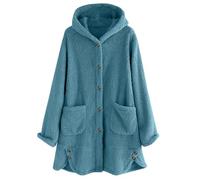 KHIRVWL Veste polaire femme automne et hiver mode femme manteau décontracté en peluche double face velours couleur unie à capuche bouton cardigan poche haut à capuche à manches longues