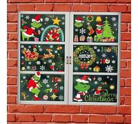 KHIRY Autocollants de Noël Grinch, 9 Feuilles de décoration de fenêtre de Dessin animé Autocollants de Dessin animé Double Face pour Fournitures de fête de Noël à l'école décoration de fenêtre