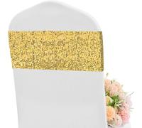 KHIRY Écharpes de chaises à paillettes, 12 pièces de bandes de chaises extensibles en spandex, un côté boucle de paillettes pour mariage, fête, banquet, décoration de réception (or)