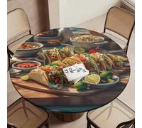 KHiry Nappe ronde ajustée imperméable avec bords élastiques - Nappe de table mexicaine en vinyle pour pique-nique - Nappe facile à nettoyer pour intérieur et extérieur