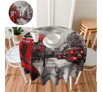 KHiry Nappe ronde lavable, 152 cm, rouge, motif rue de Londres, nappe infroissable pour table à manger, cuisine, extérieur, vacances