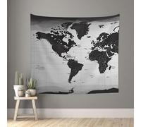 KHiry Tapisserie murale en flanelle douce à suspendre - Motif carte du monde - Noir et blanc - Décoration murale tendance pour chambre à coucher, salon
