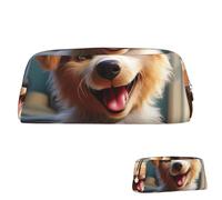 KHiry Trousse à crayons rétractable avec motif chien mignon pour bureau, trousse à crayons avec fermeture éclair, trousse à cosmétiques pour bureau, doré, Taille unique